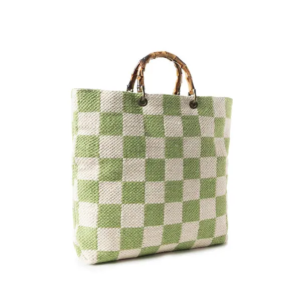 Classic Cottage Checker Tote Bag In Green
