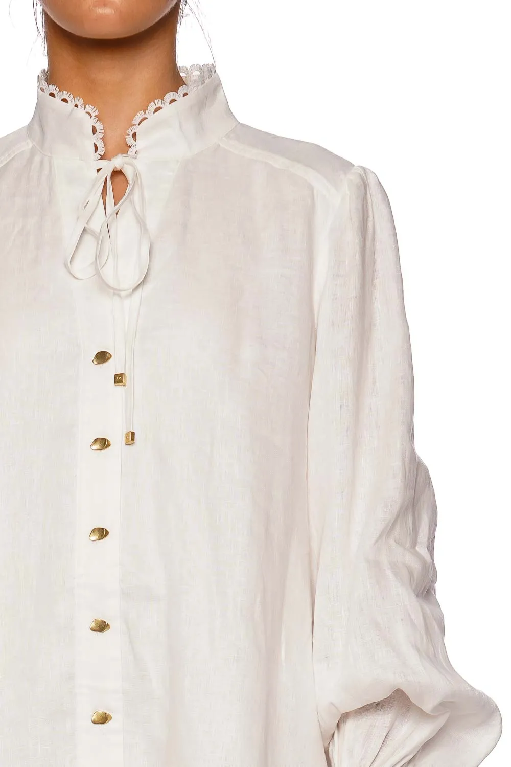 Cloud Scallop Embroidered Linen Mini Dress