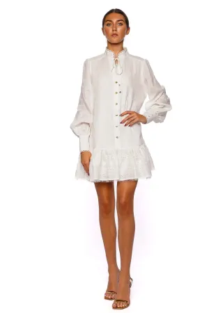 Cloud Scallop Embroidered Linen Mini Dress