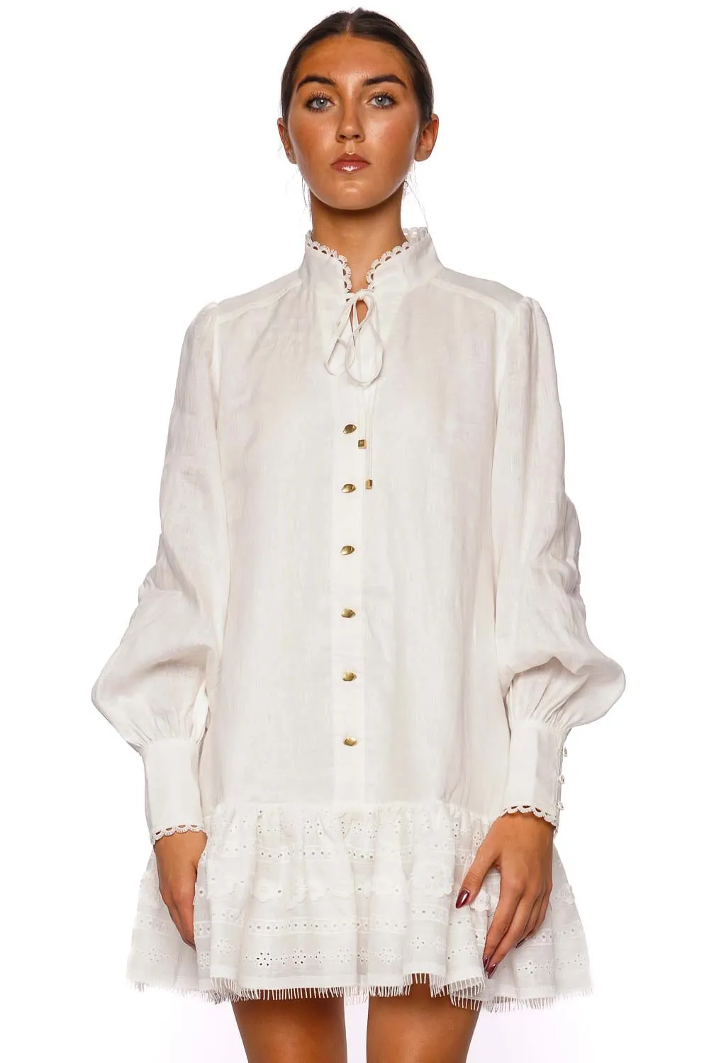 Cloud Scallop Embroidered Linen Mini Dress