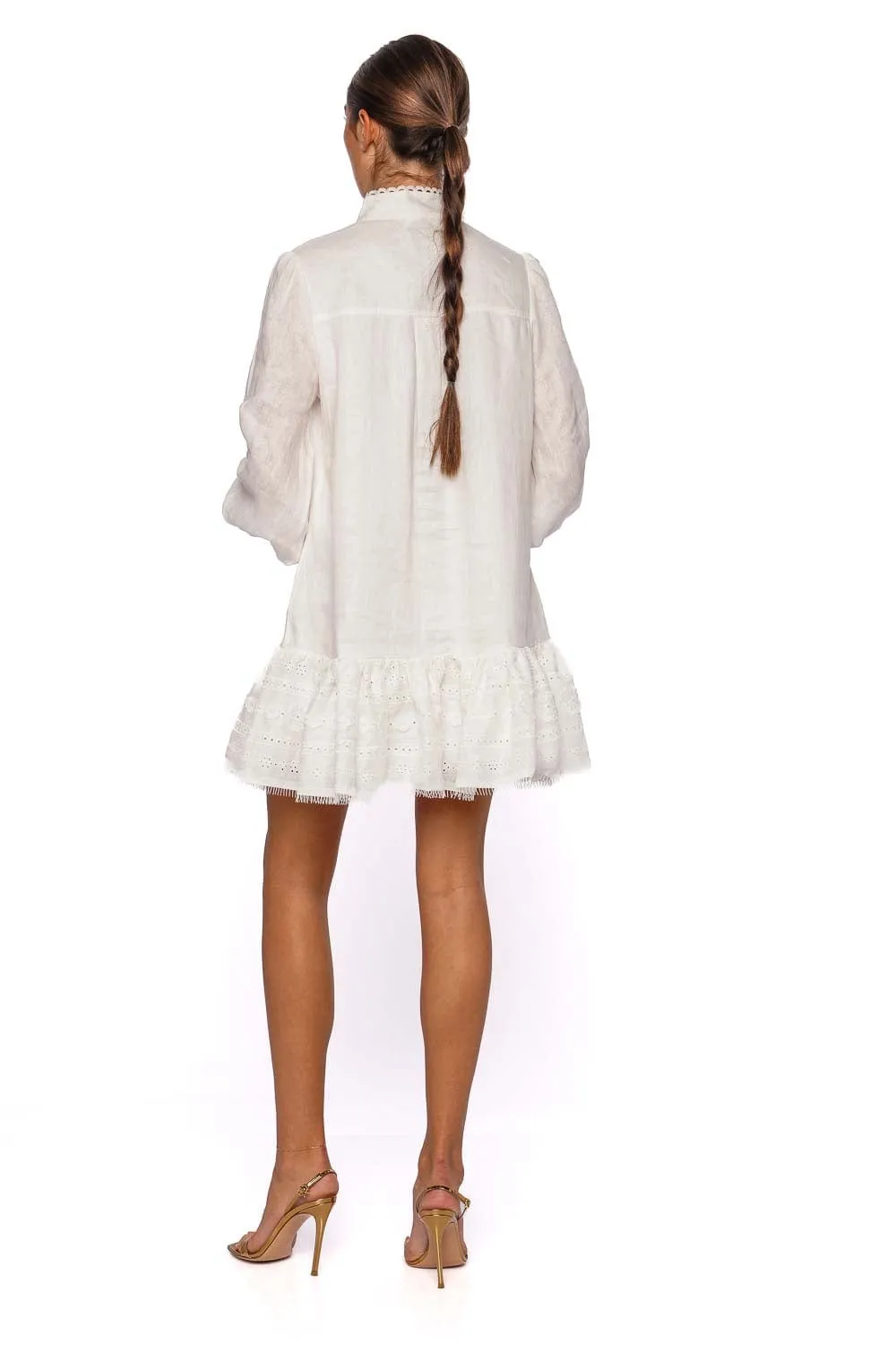 Cloud Scallop Embroidered Linen Mini Dress