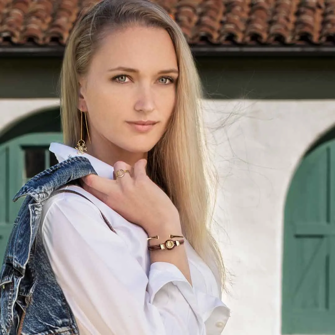 Colton - Horseshoe Dome Lock Braided Strap and 14K Gold on Sterling Silver Brown Bracelet