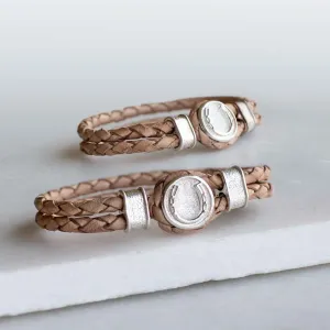 Colton - Horseshoe Dome Lock Braided Strap and Sterling Silver Natural Brown Bracelet