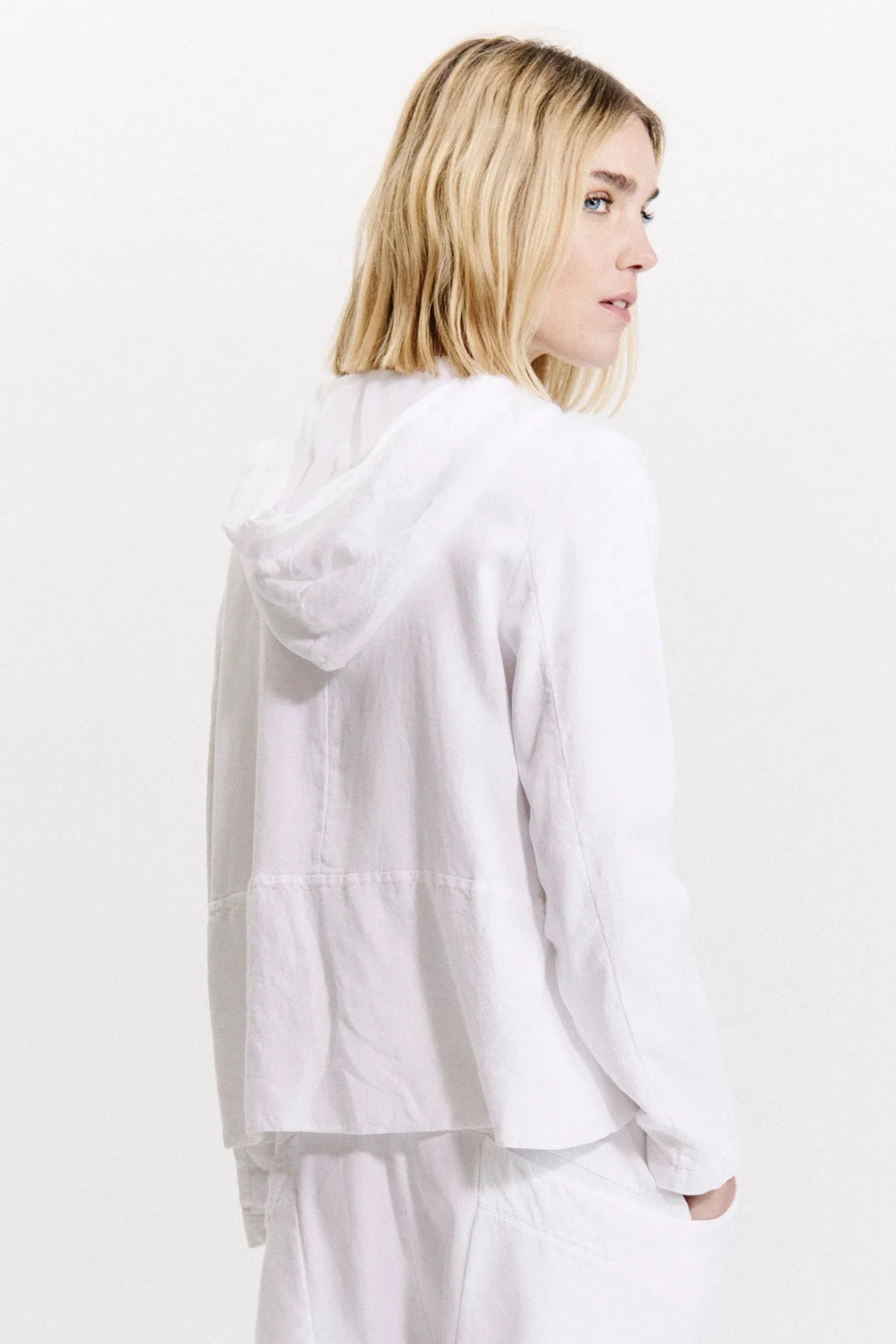 Comfort Fit Zip Hooded Flared Sweatshirt - White