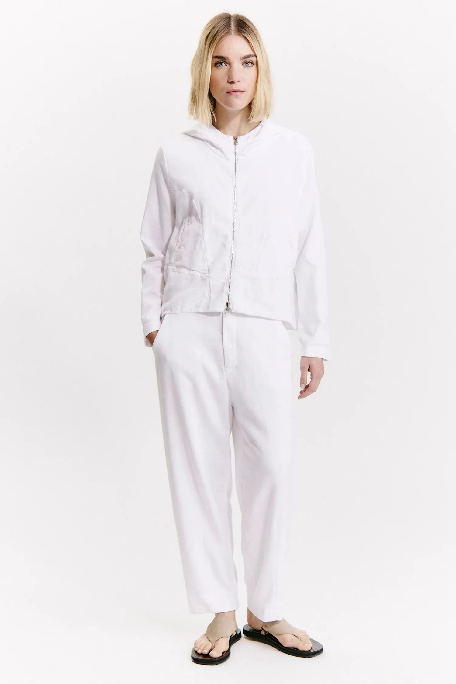 Comfort Fit Zip Hooded Flared Sweatshirt - White