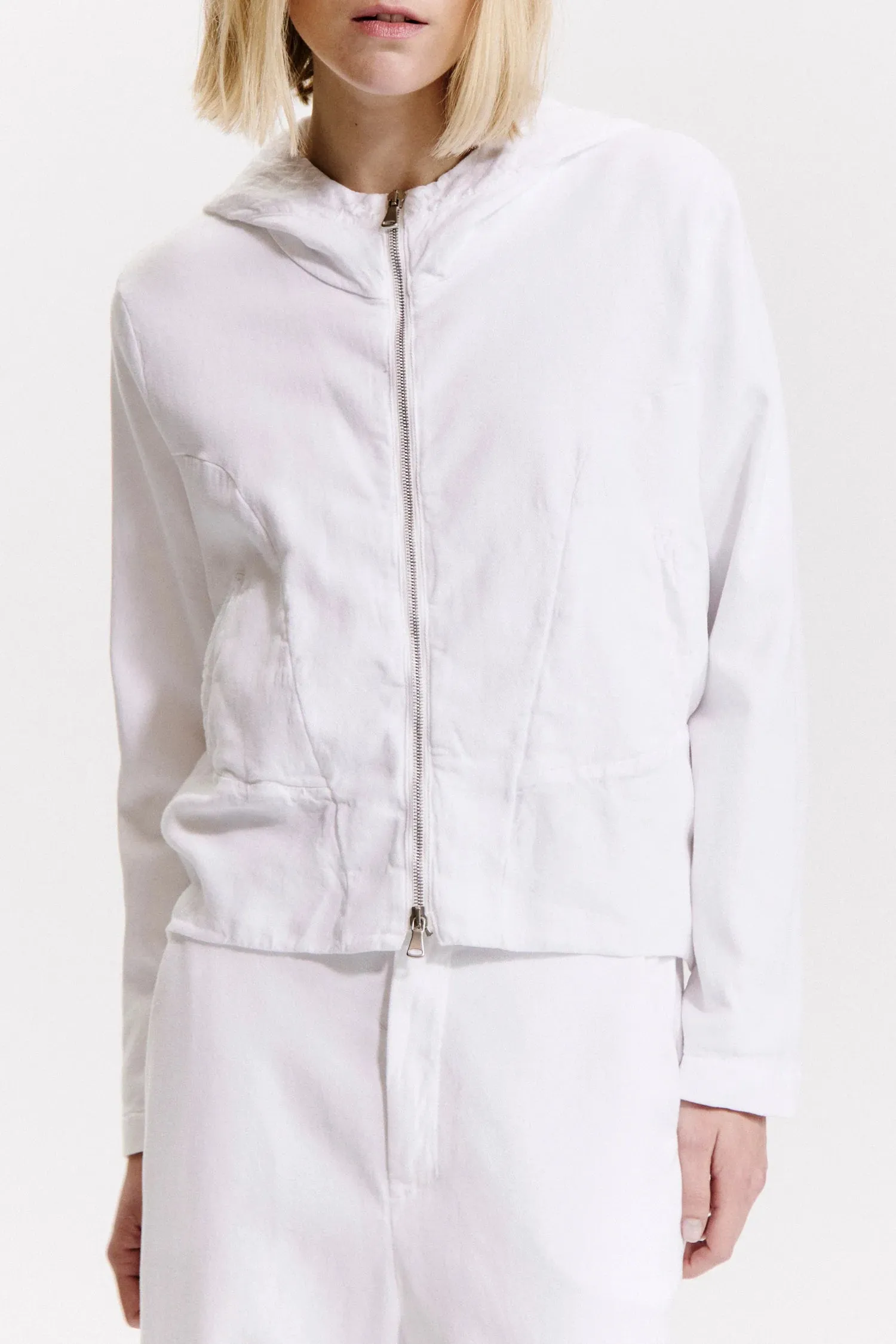 Comfort Fit Zip Hooded Flared Sweatshirt - White