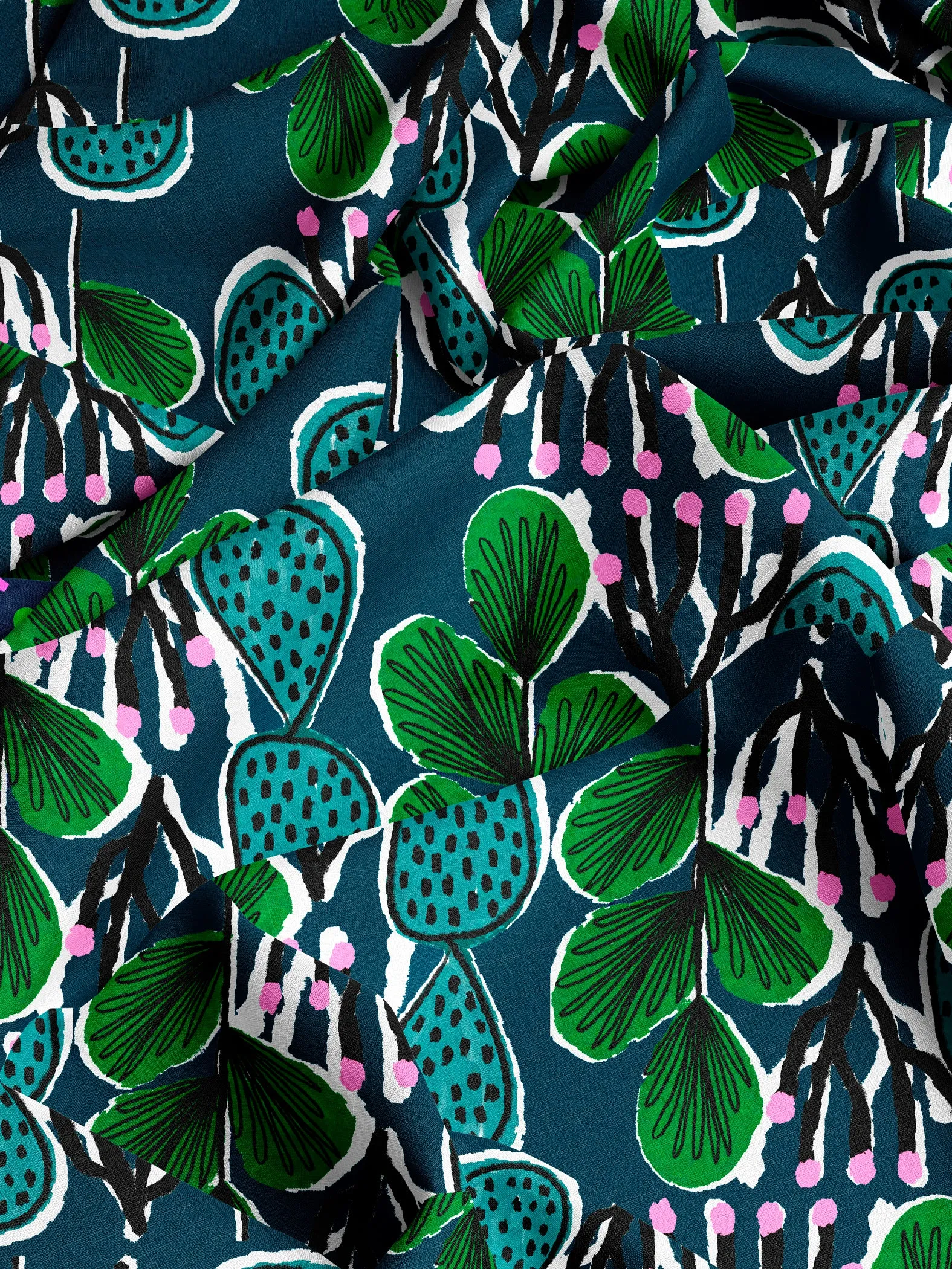 Coral Cactus organic cotton linen