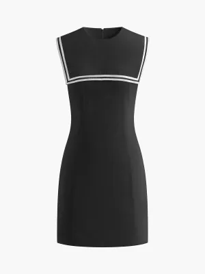 Cotton & Linen Contrast Trim Short Dress