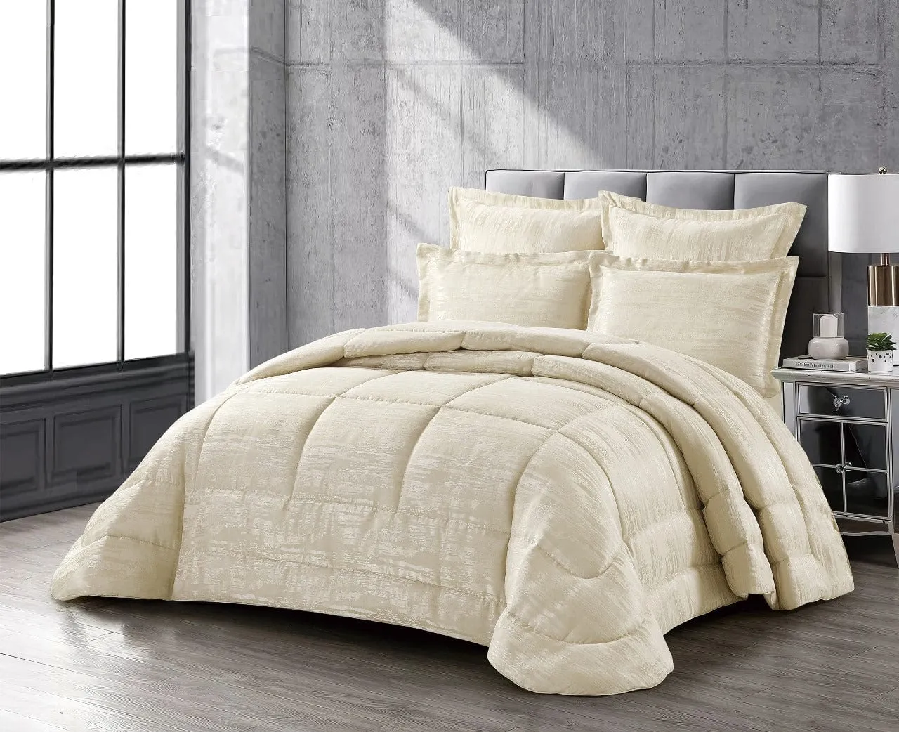 Cotton Co Madrid Jacquard Comforter 5 Piece Queen Cream MAC13