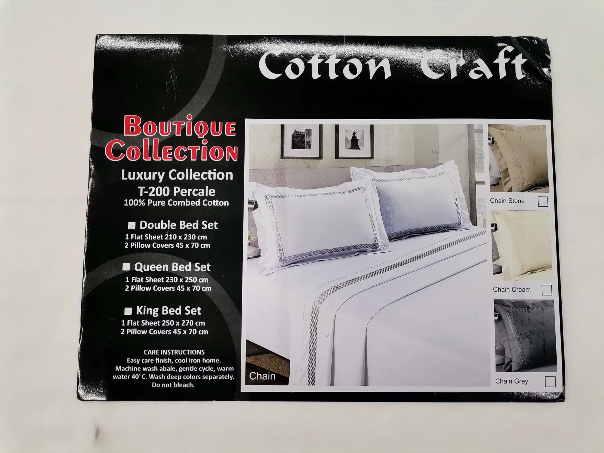 Cotton Craft Luxury Collection Embroidered Bed Sheet T-200 Percale 3 Piece Stone