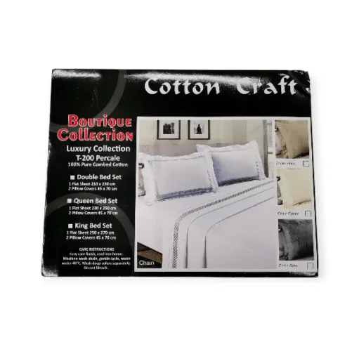 Cotton Craft Luxury Collection Embroidered Bed Sheet T-200 Percale 3 Piece Stone