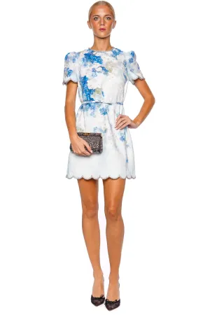 Crush Blue Floral Scalloped Shift Dress