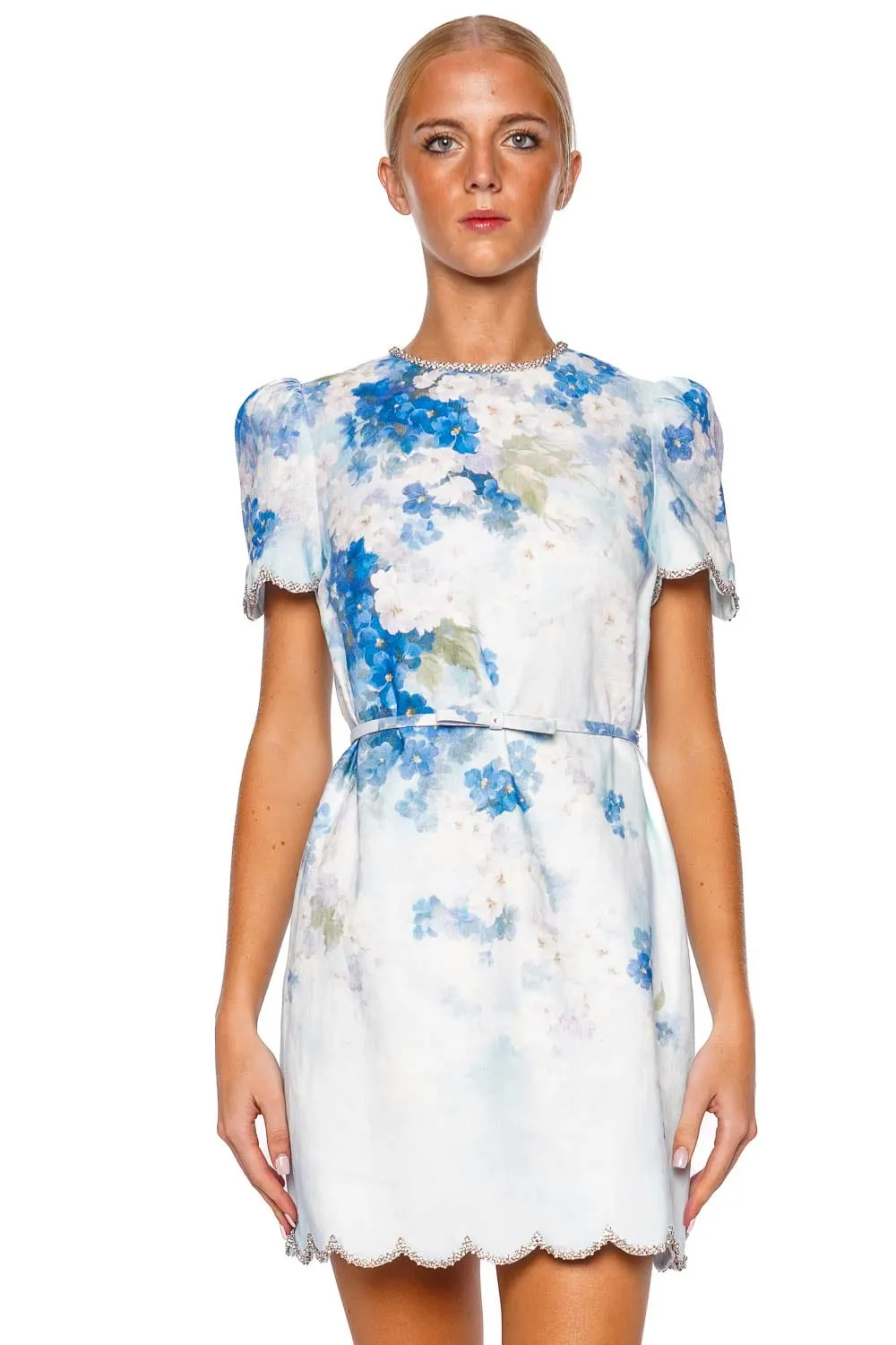Crush Blue Floral Scalloped Shift Dress