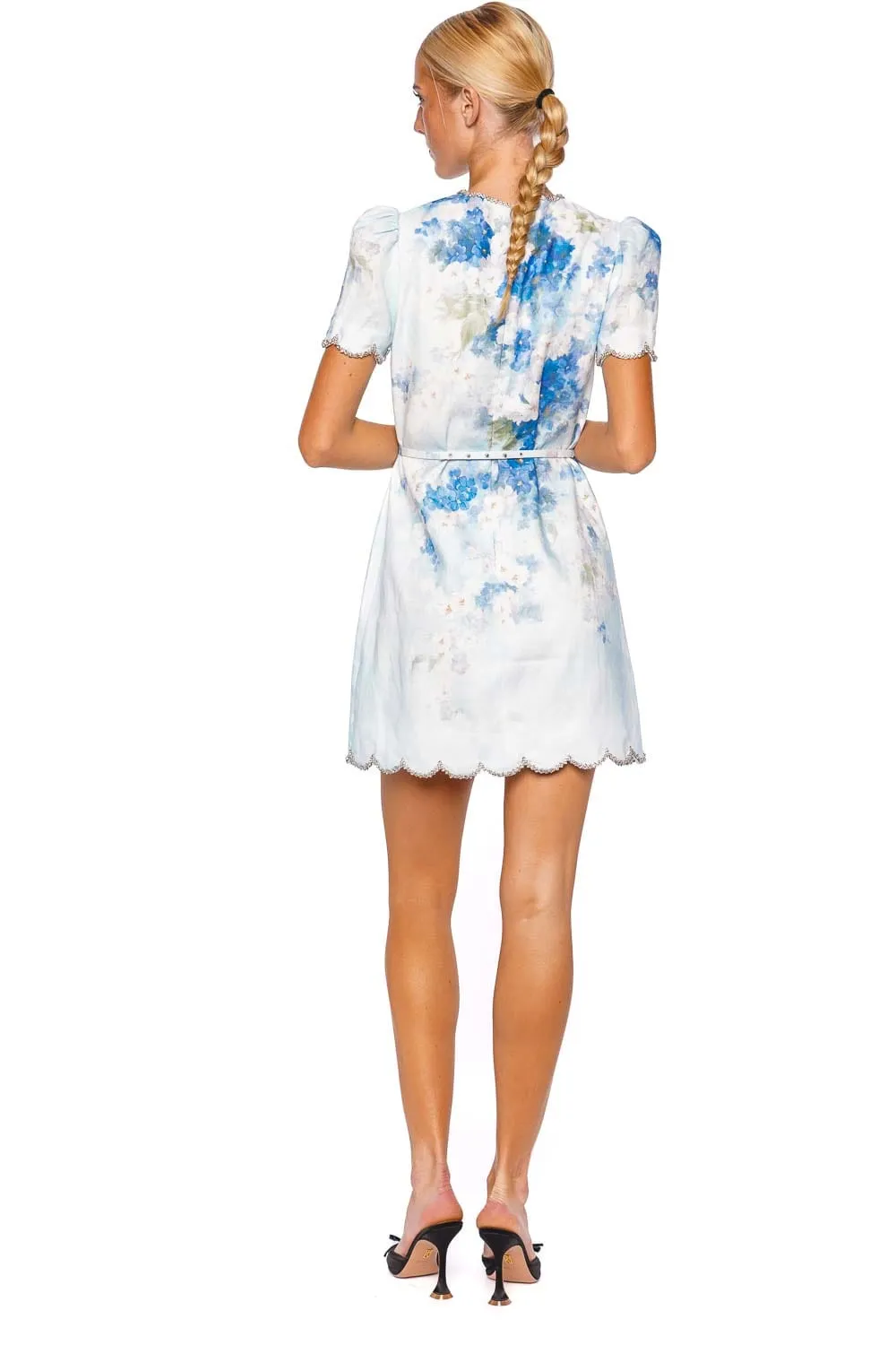 Crush Blue Floral Scalloped Shift Dress