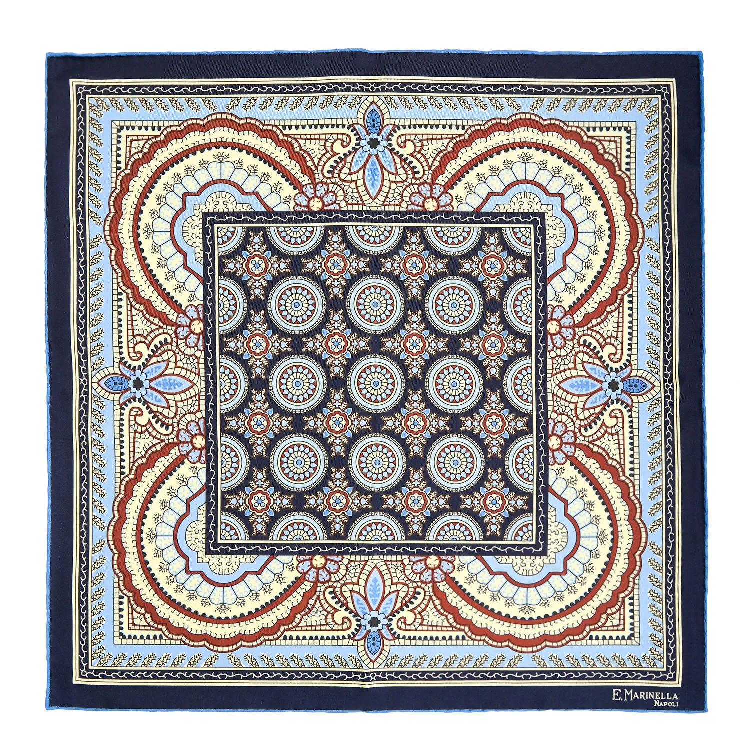DARK BLUE HAND-PRINTED SILK POCKET SQUARE