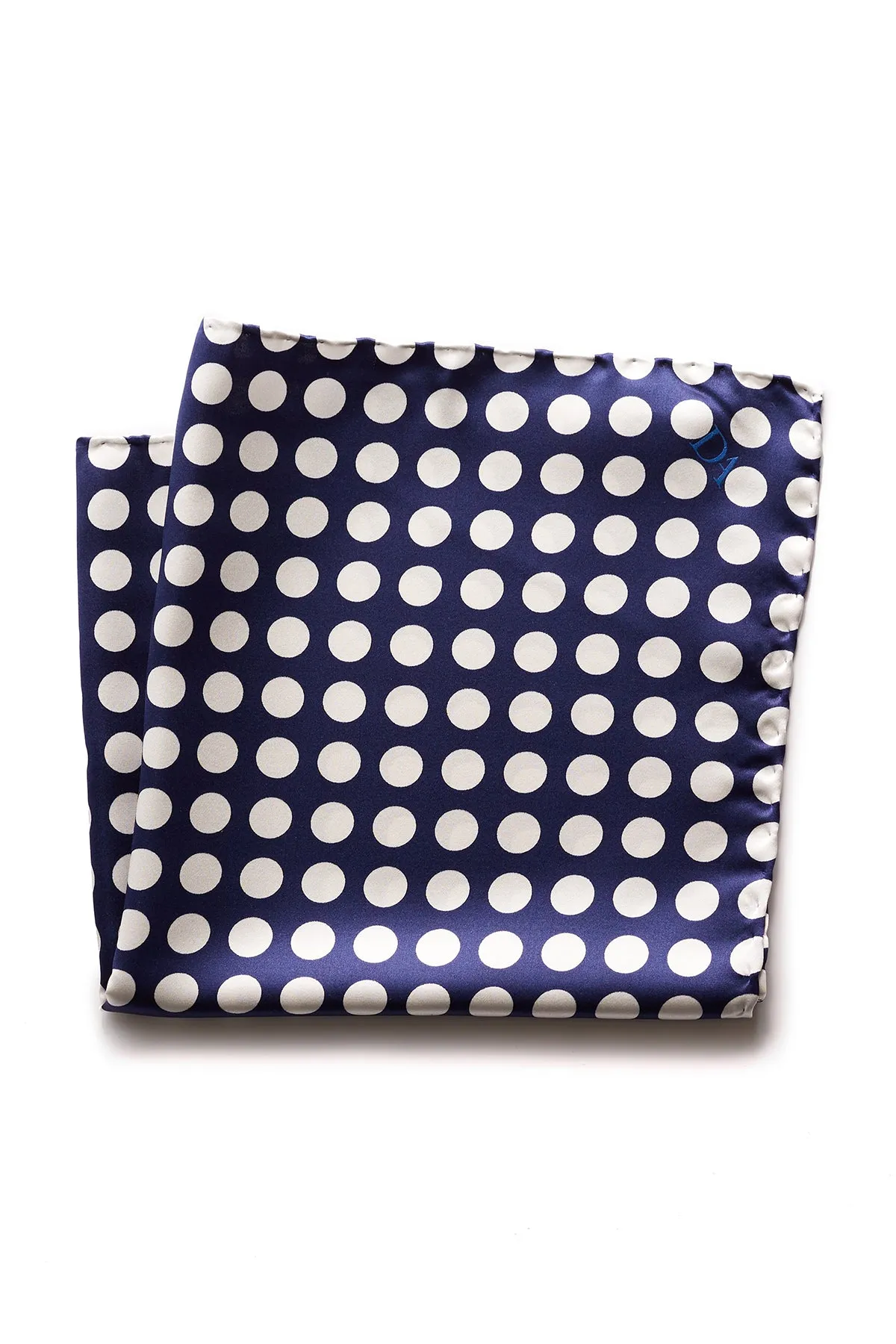 David August Navy with White Polka Dot Italian Silk Pocket Square
