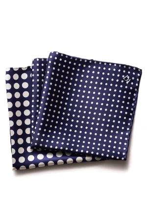 David August Navy with White Polka Dot Italian Silk Pocket Square