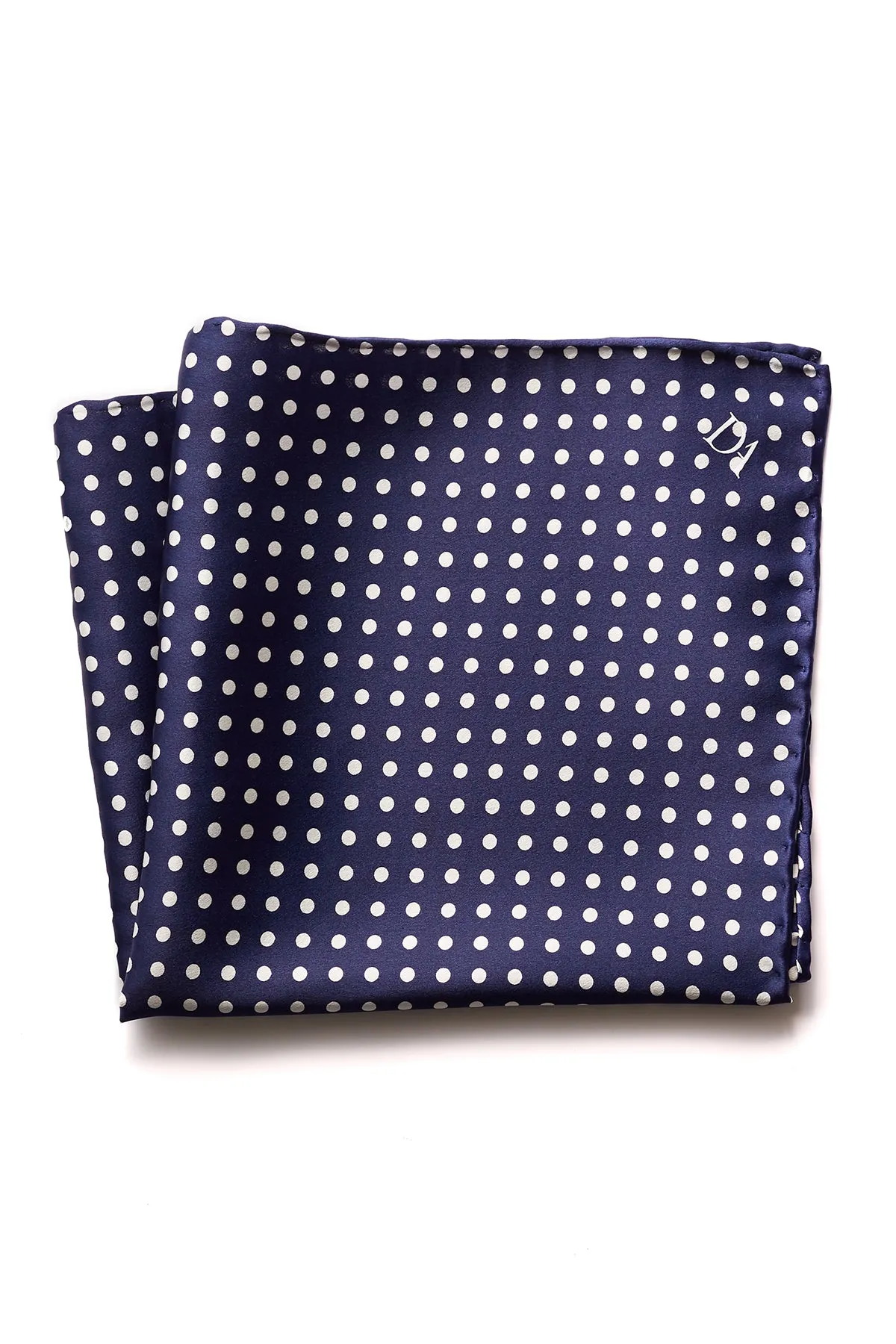 David August Navy with White Polka Dot Italian Silk Pocket Square