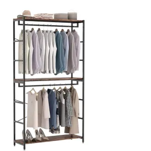 Double Rod Closet Organizer Freestanding 3 Tiers Shelves Clothes Garment Racks