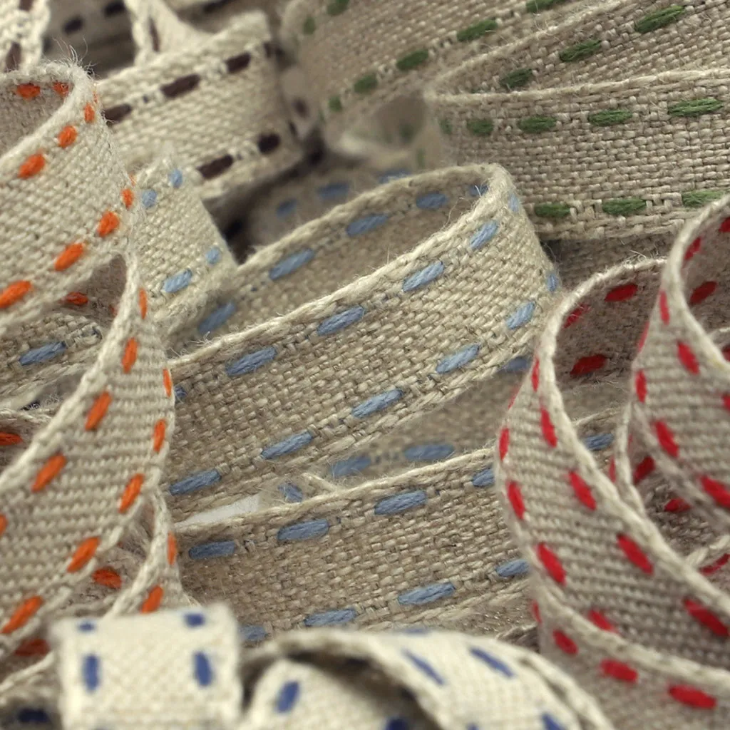 Double Stitched Linen Ribbon #1 Ecru & Ivory