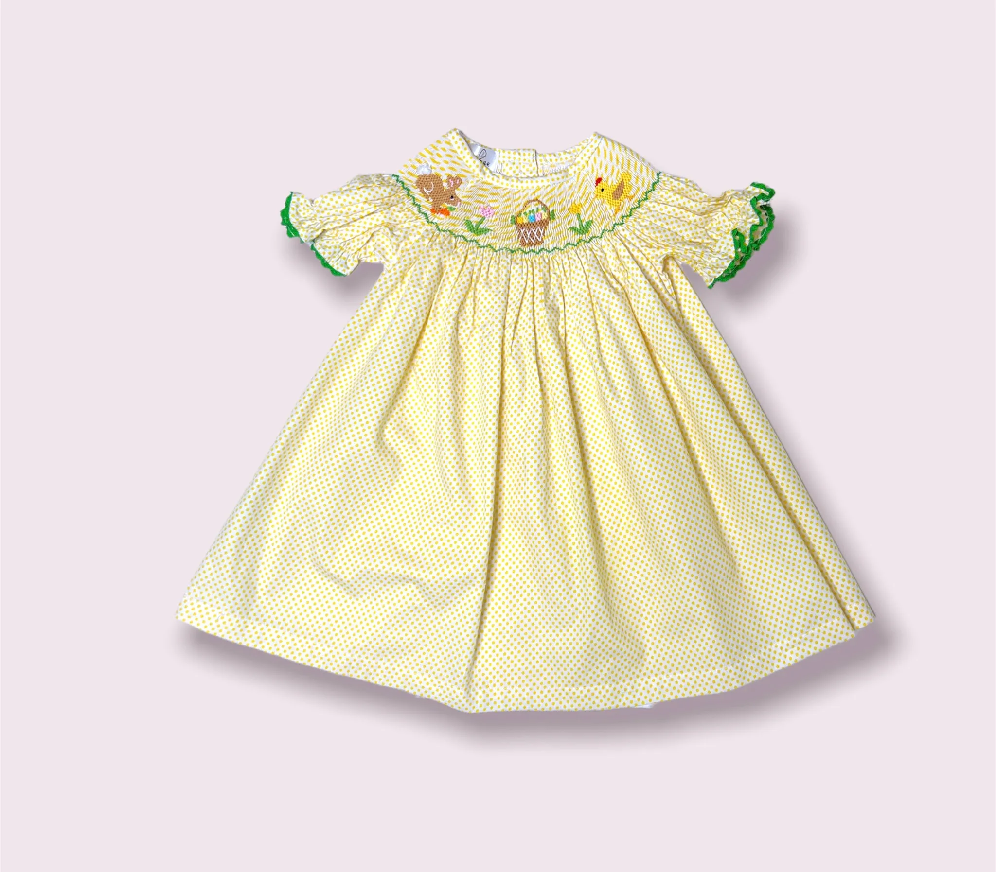 Easter light yellow polka dot smocked dress