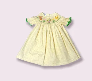Easter light yellow polka dot smocked dress