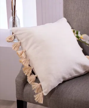 Edge Tasseled Cotton Cushion Cover - Cream