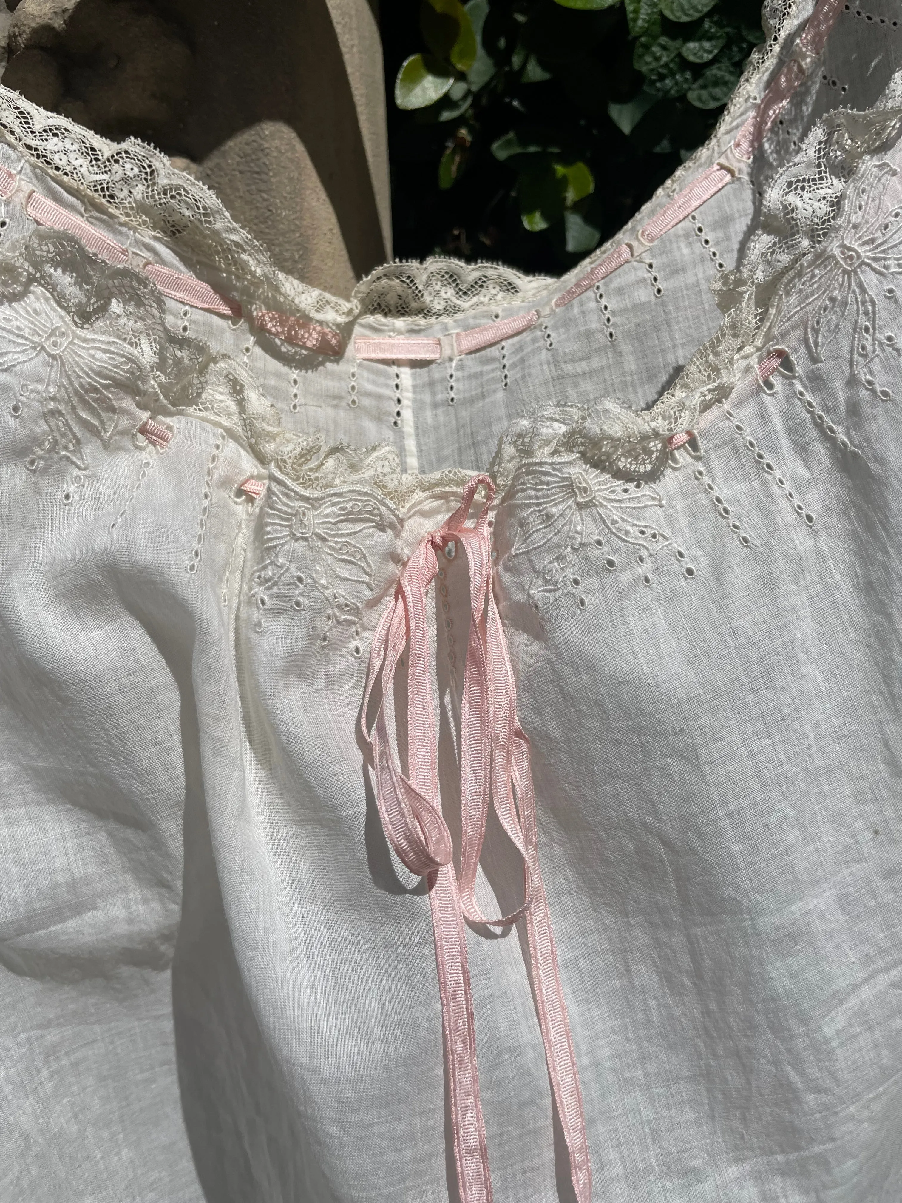 Edwardian Fine Cotton Lace Trim Ribbon Dress