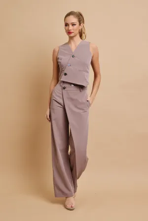 Effortless Flow Woven Asymmetrical Hem Vest & Wide Leg Pants Set