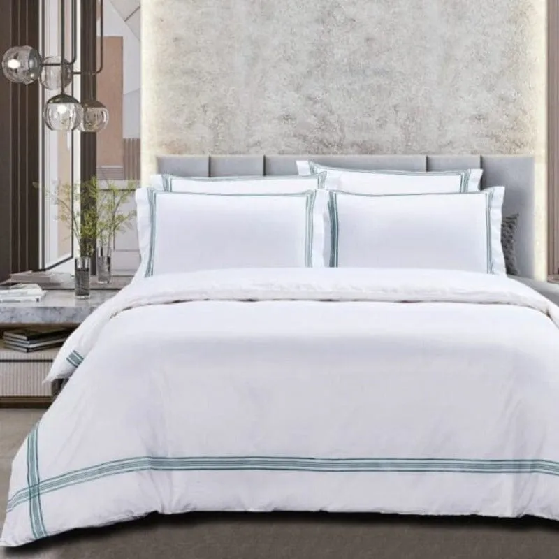 Egyptian Cotton 400 Thread Count Giorgio White & Duck Egg Duvet Cover Set
