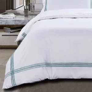 Egyptian Cotton 400 Thread Count Giorgio White & Duck Egg Duvet Cover Set