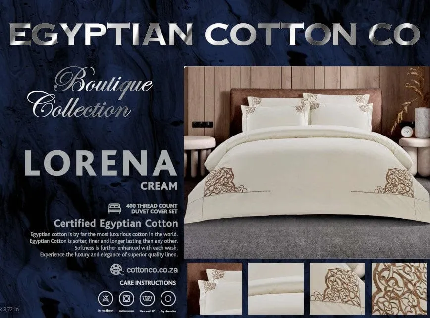 Egyptian Cotton 400 Thread Count Lorena Cream Duvet Cover Set