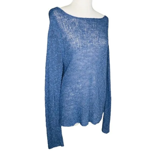 Eileen Fisher  Tunic Sweater Cotton Knit Light Blue Women Size M