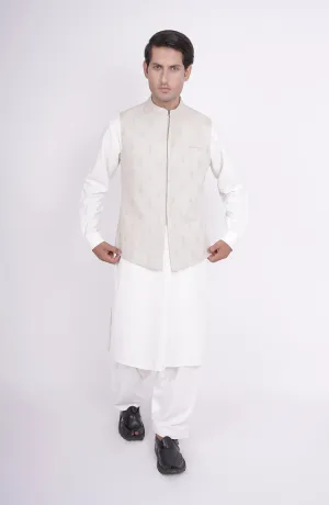 Embr Cotn Linen Mens Wstcot