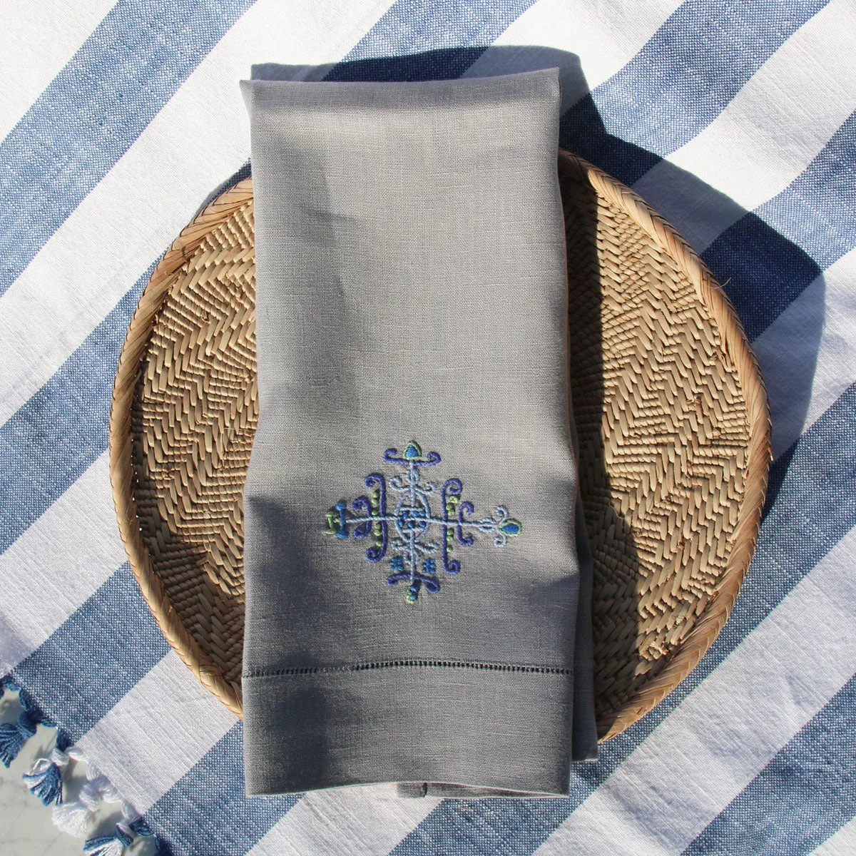 Embroidered Linen Hand Towel