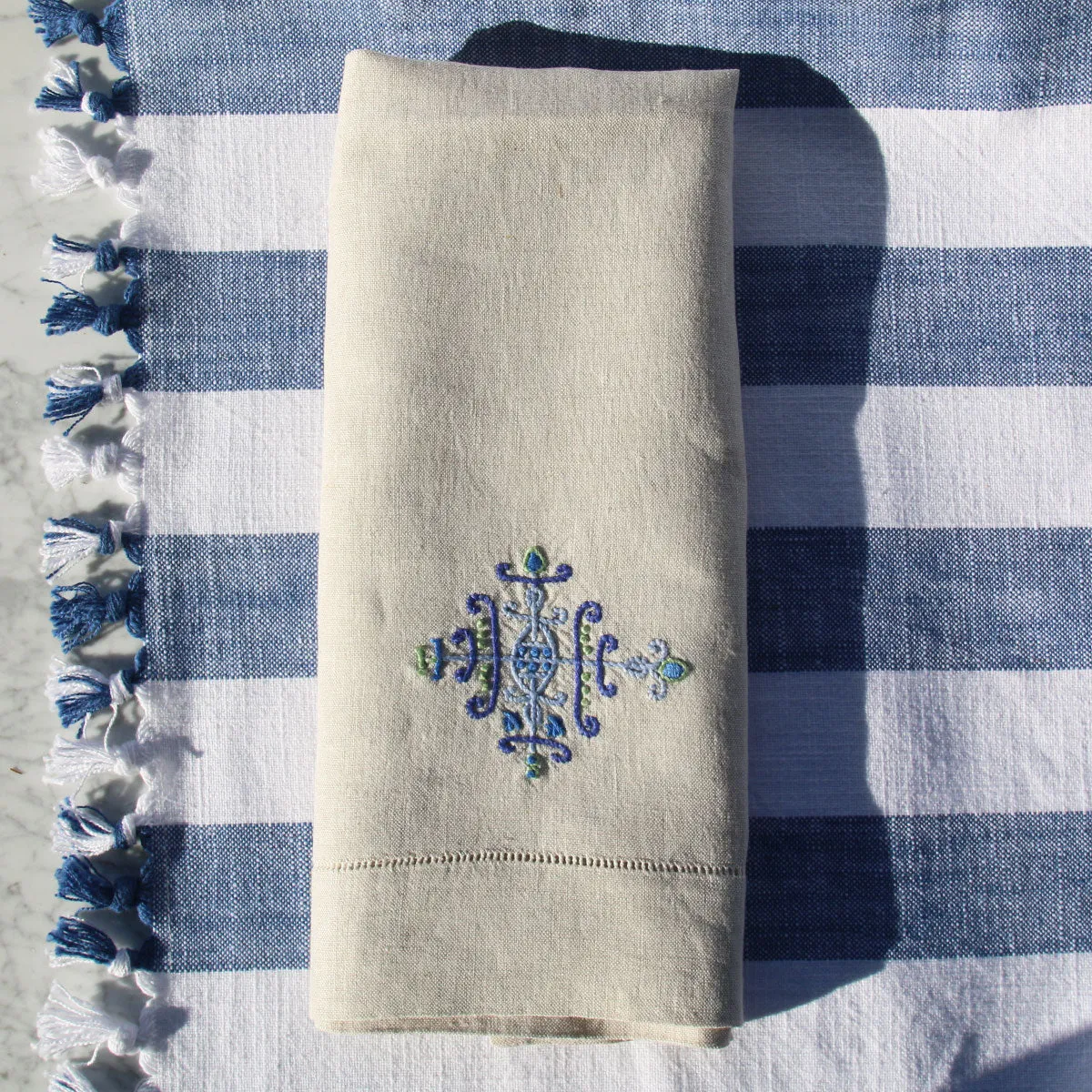 Embroidered Linen Hand Towel