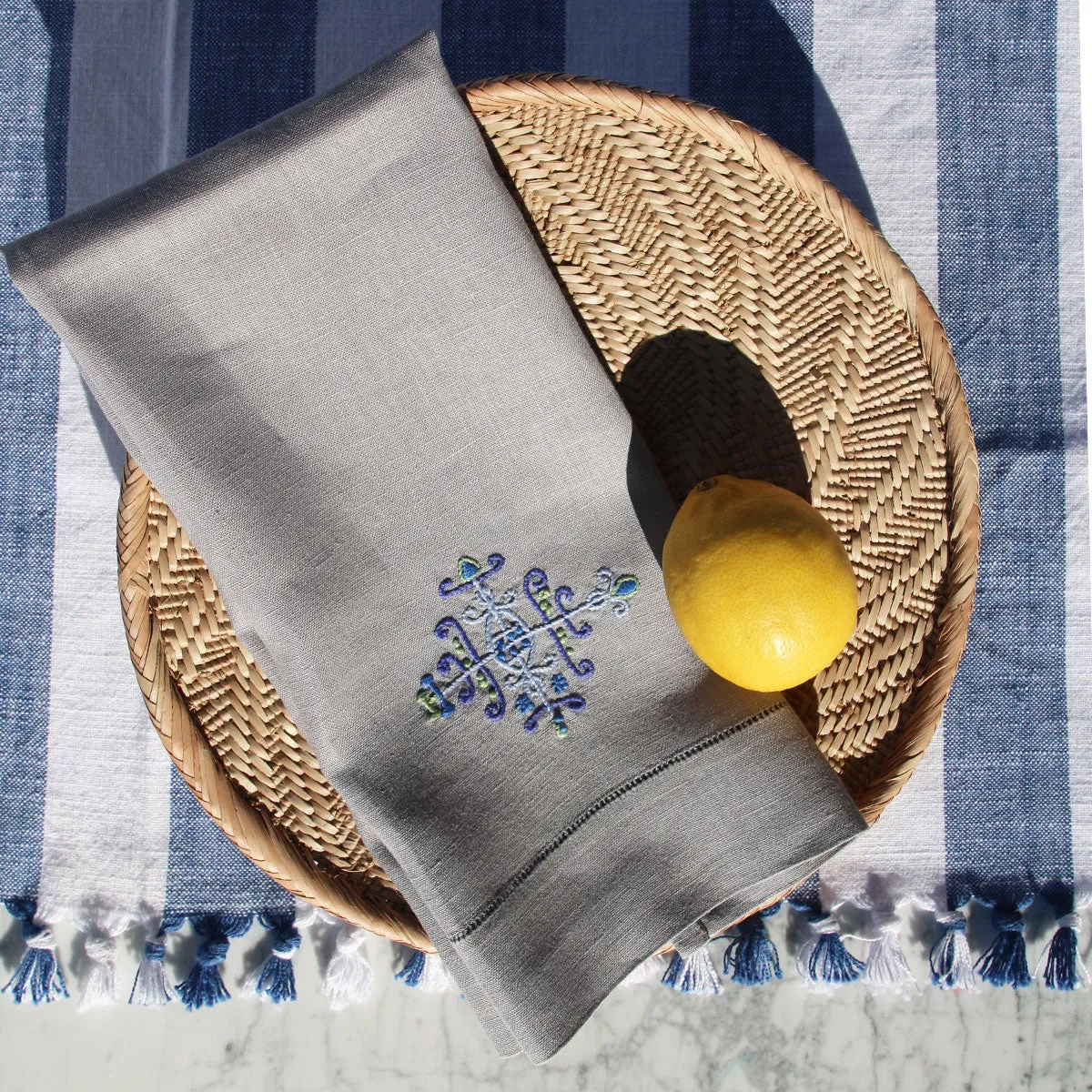 Embroidered Linen Hand Towel