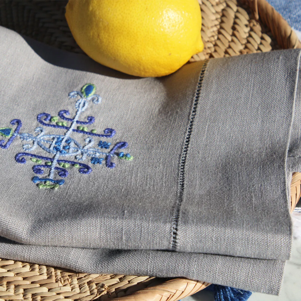 Embroidered Linen Hand Towel