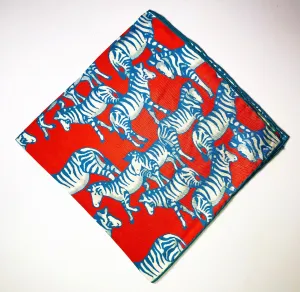 ENGLISH WOVEN POCKET SQUARE - ORANGE WITH BLUE ZEBRA PRINT