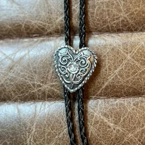 Etched Silver Heart Bolo