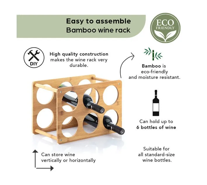 Excellent Houseware Wine Rack Bamboo 6 Bottles