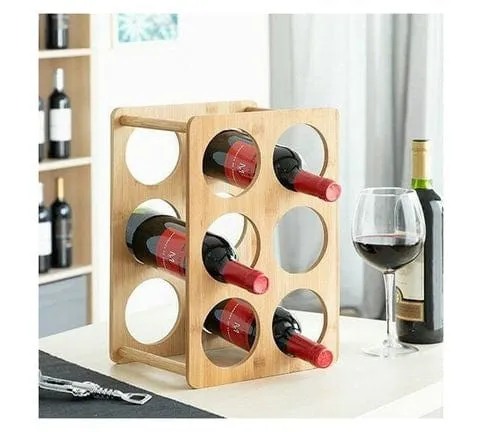 Excellent Houseware Wine Rack Bamboo 6 Bottles