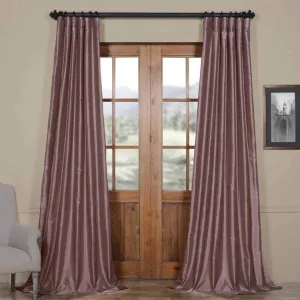Exclusive Fabrics Smokey Plum Vintage Textured Faux Dupioni Silk Curtain Panel
