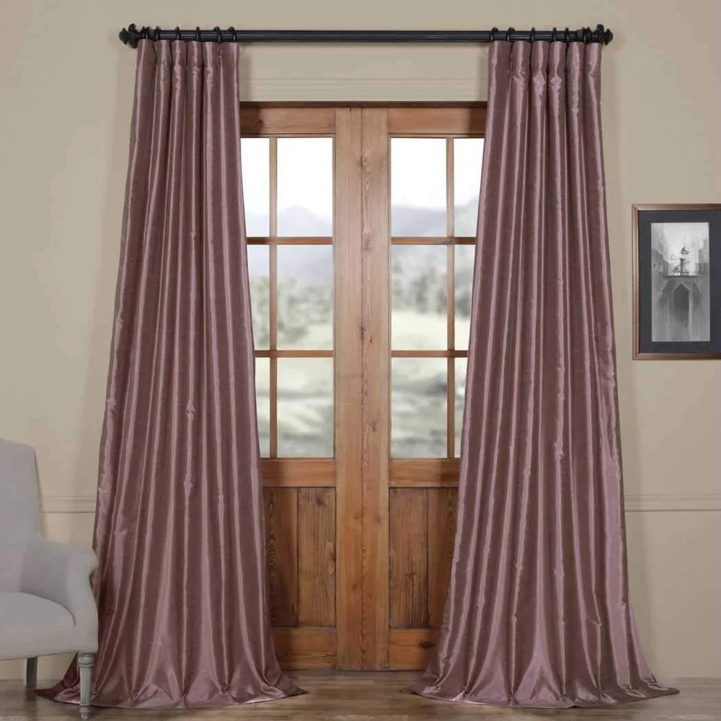 Exclusive Fabrics Smokey Plum Vintage Textured Faux Dupioni Silk Curtain Panel