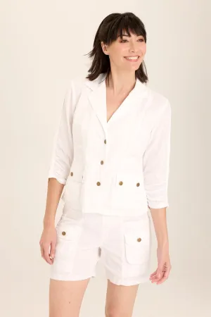 Folksy Linen/Stretch 4-Pocket Shirred Blazer