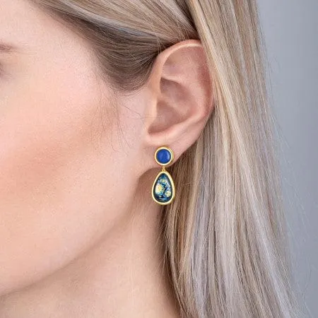 Frey Wille Mini Cabochon-Blue Studs with Van Gogh Starry Night Drops