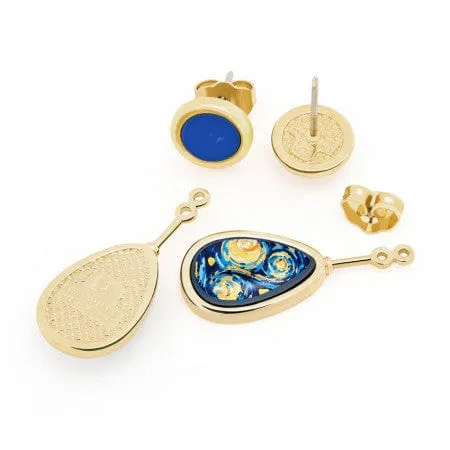 Frey Wille Mini Cabochon-Blue Studs with Van Gogh Starry Night Drops