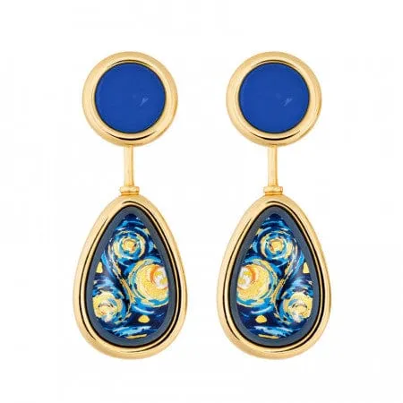 Frey Wille Mini Cabochon-Blue Studs with Van Gogh Starry Night Drops