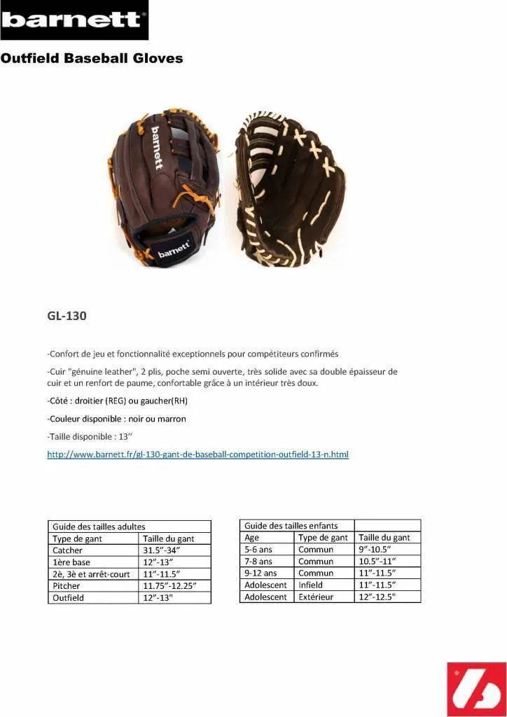 GL-130 Competition baseball glove, genuine leather, outfield 13, Brown