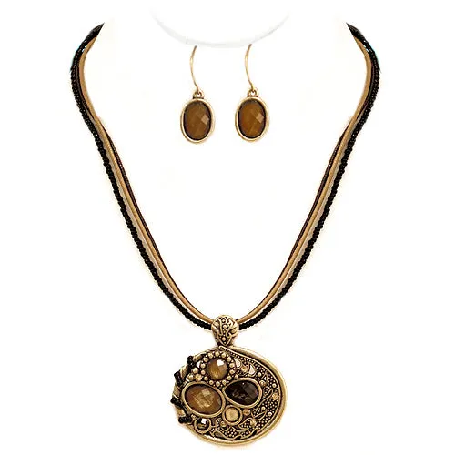 GOLD-BROWN NECKLACE & EARRINGS SET  #WS23834NE62 (SHBC5)